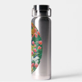 ヴィンテージスタイル抽象芸術アジアの女の子と花 ウォーターボトル (背面)