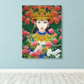 ヴィンテージスタイル抽象芸術アジアの女の子と花 キャンバスプリント (インサイチュ (ウッドフロア))