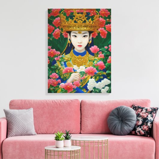 ヴィンテージスタイル抽象芸術アジアの女の子と花 キャンバスプリント (インサイチュ (リビング))