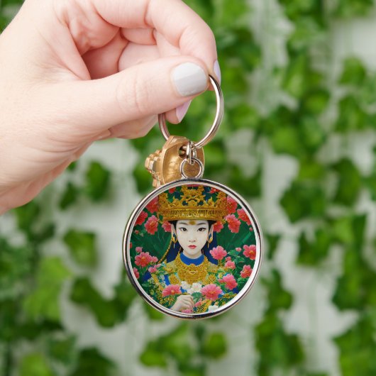 ヴィンテージスタイル抽象芸術アジアの女の子と花 キーホルダー (手)