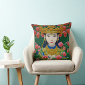 ヴィンテージスタイル抽象芸術アジアの女の子と花 クッション (椅子)