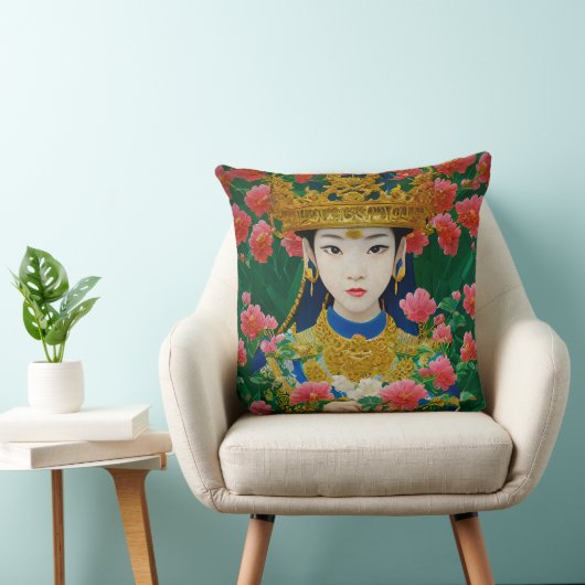 ヴィンテージスタイル抽象芸術アジアの女の子と花 クッション (椅子)