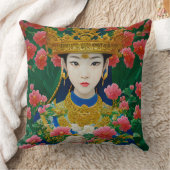 ヴィンテージスタイル抽象芸術アジアの女の子と花 クッション (ブランケット)