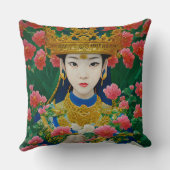 ヴィンテージスタイル抽象芸術アジアの女の子と花 クッション (裏面)