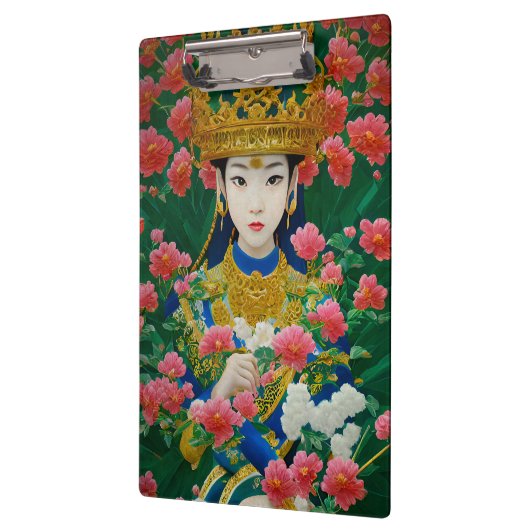 ヴィンテージスタイル抽象芸術アジアの女の子と花 クリップボード (左)
