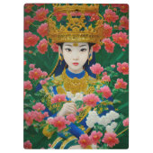 ヴィンテージスタイル抽象芸術アジアの女の子と花 クリップボード (裏面)