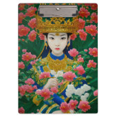 ヴィンテージスタイル抽象芸術アジアの女の子と花 クリップボード (正面)