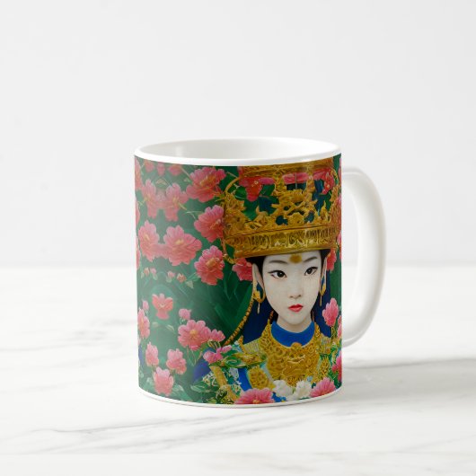 ヴィンテージスタイル抽象芸術アジアの女の子と花 コーヒーマグカップ (正面右)