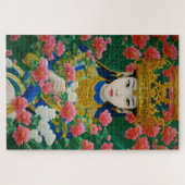 ヴィンテージスタイル抽象芸術アジアの女の子と花 ジグソーパズル (横)
