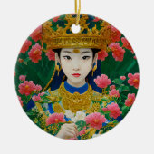 ヴィンテージスタイル抽象芸術アジアの女の子と花 セラミックオーナメント (正面)