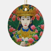 ヴィンテージスタイル抽象芸術アジアの女の子と花 セラミックオーナメント (左)