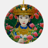 ヴィンテージスタイル抽象芸術アジアの女の子と花 セラミックオーナメント (裏面)