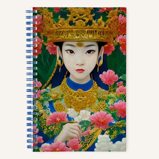 ヴィンテージスタイル抽象芸術アジアの女の子と花 ノートブック (正面)