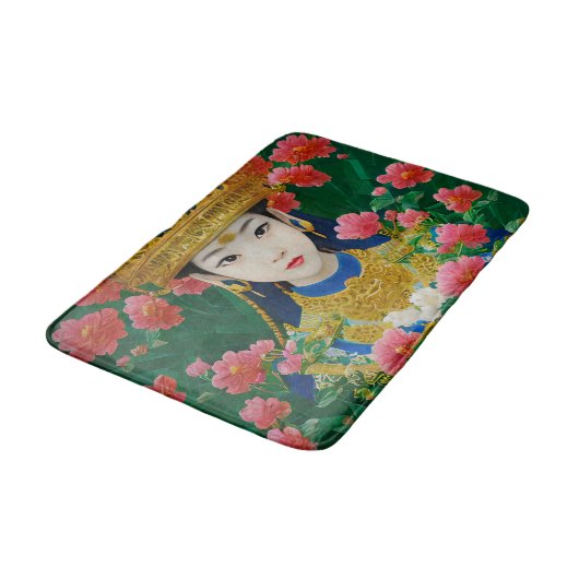 ヴィンテージスタイル抽象芸術アジアの女の子と花 バスマット (アングル)