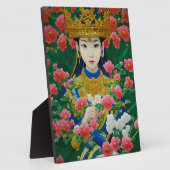 ヴィンテージスタイル抽象芸術アジアの女の子と花 フォトプラーク (側面)