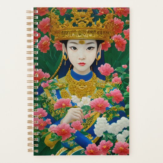 ヴィンテージスタイル抽象芸術アジアの女の子と花 プランナー手帳 (正面)