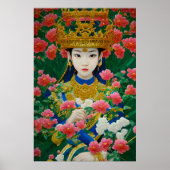 ヴィンテージスタイル抽象芸術アジアの女の子と花 ポスター (正面)