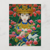 ヴィンテージスタイル抽象芸術アジアの女の子と花 ポストカード (正面)