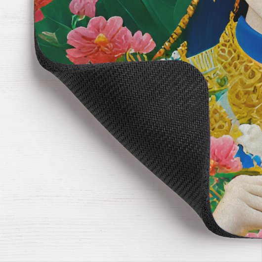 ヴィンテージスタイル抽象芸術アジアの女の子と花 マウスパッド (コーナー)