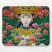 ヴィンテージスタイル抽象芸術アジアの女の子と花 マウスパッド (正面)