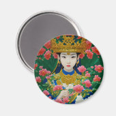 ヴィンテージスタイル抽象芸術アジアの女の子と花 マグネット (正面/裏面)