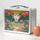 ヴィンテージスタイル抽象芸術アジアの女の子と花 メタルランチボックス (インサイチュ)