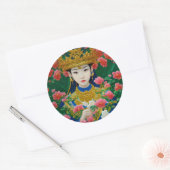 ヴィンテージスタイル抽象芸術アジアの女の子と花 ラウンドシール (封筒)