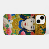 ヴィンテージスタイル抽象芸術アジアの女の子と花 iPhoneケース (裏面横)