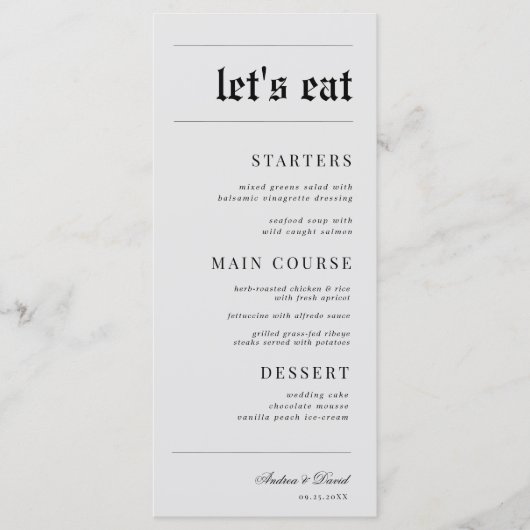 ヴィンテージスタイル新聞ルック食べレ結婚ス メニュー (正面)