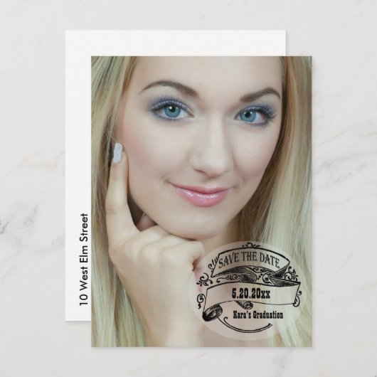 ヴィンテージスタイル日付の写真カードを保存 案内ポストカード (正面/裏面)