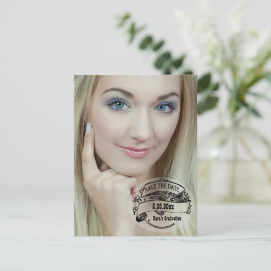 ヴィンテージスタイル日付の写真カードを保存 案内ポストカード (スタンド正面)