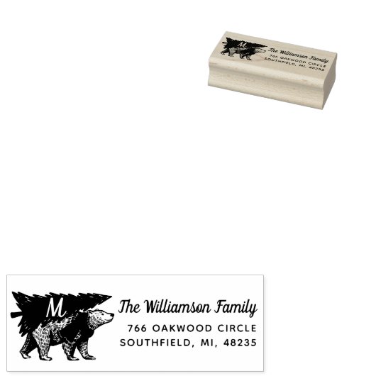 ヴィンテージスタイル極熊の木の配達モノグラム ラバースタンプ (押印)