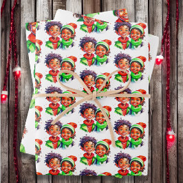 ヴィンテージスタイル水の色の子供クリスマス ラッピングペーパーシート