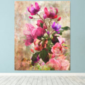 ヴィンテージスタイル水カラーフローラキャンバス キャンバスプリント (インサイチュ (ウッドフロア))