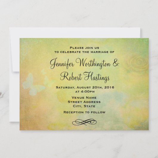 ヴィンテージスタイル水色の背結婚景 招待状 (正面)