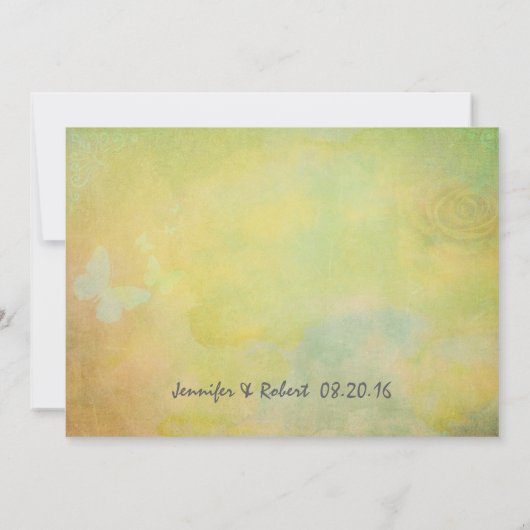 ヴィンテージスタイル水色の背結婚景 招待状 (裏面)