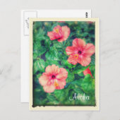 ヴィンテージスタイル熱帯ハイビスカスフラワー ポストカード (正面/裏面)