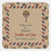 ヴィンテージスタイル熱気球の宛先ウェディング スクエアシール (正面)