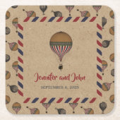 ヴィンテージスタイル熱気球の宛先ウェディング スクエアペーパーコースター (正面)