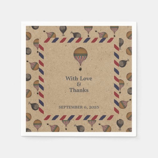 ヴィンテージスタイル熱気球の宛先ウェディング スタンダードカクテルナプキン (正面)