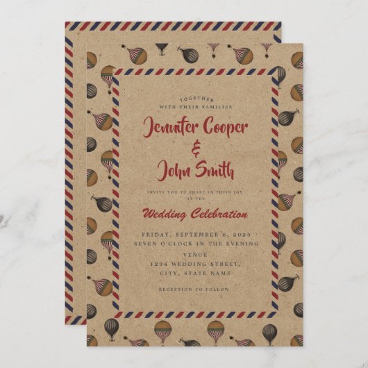 ヴィンテージスタイル熱気球の宛先ウェディング 招待状 (正面/裏面)