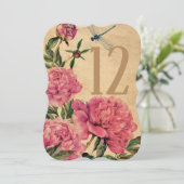 ヴィンテージスタイル牡丹とトンボのテーブル番号カード 招待状 (スタンド正面)