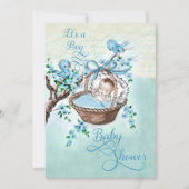 ヴィンテージスタイル男の赤ちゃん&バードベビーシャワー 招待状 (正面)