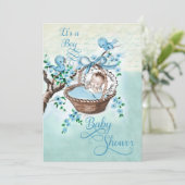 ヴィンテージスタイル男の赤ちゃん&バードベビーシャワー 招待状 (スタンド正面)