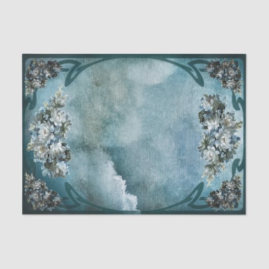 ヴィンテージスタイル白とライトブルーの花のフレーム 薄葉紙 (正面)