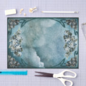 ヴィンテージスタイル白とライトブルーの花のフレーム 薄葉紙 (クラフト)