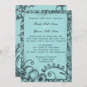 ヴィンテージスタイル白黒フローラ結婚ズ 招待状 (正面/裏面)