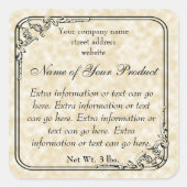 ヴィンテージスタイル石鹸と化粧品ラベル – Tan スクエアシール (正面)