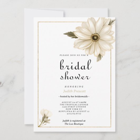 ヴィンテージスタイル素朴デイジー花ブライダルシャワー 招待状 (正面)
