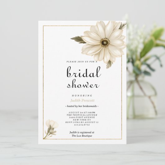 ヴィンテージスタイル素朴デイジー花ブライダルシャワー 招待状 (スタンド正面)